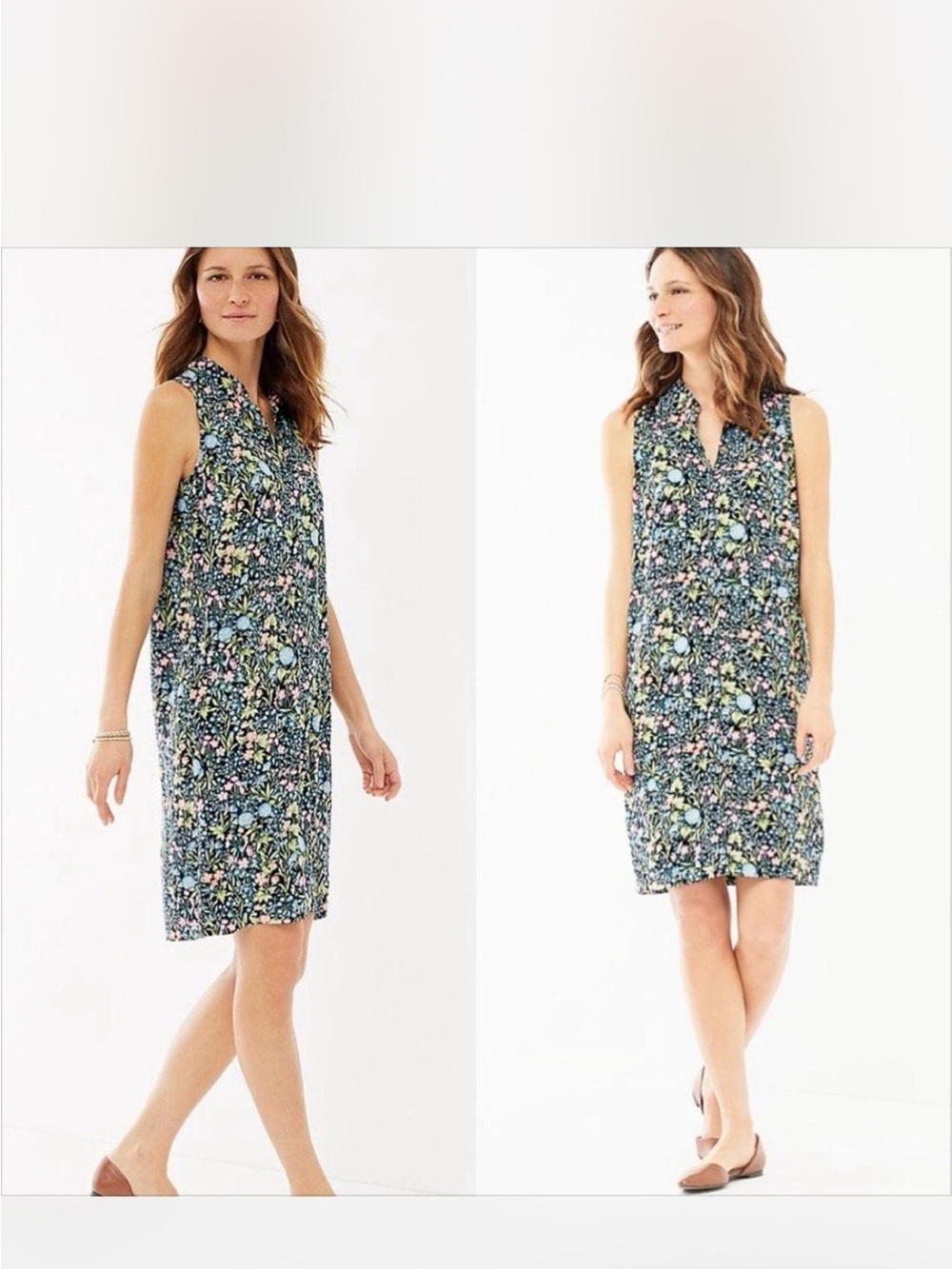 J Jill meadow floral sleeveless shirt dress XL